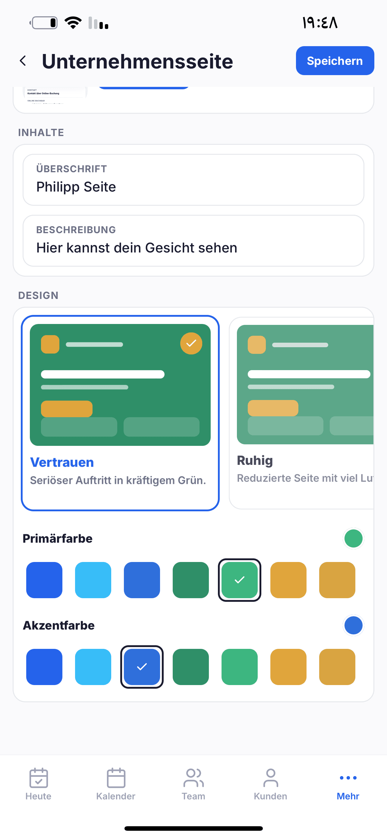 Unternehmensseite in der Terminov App gestalten